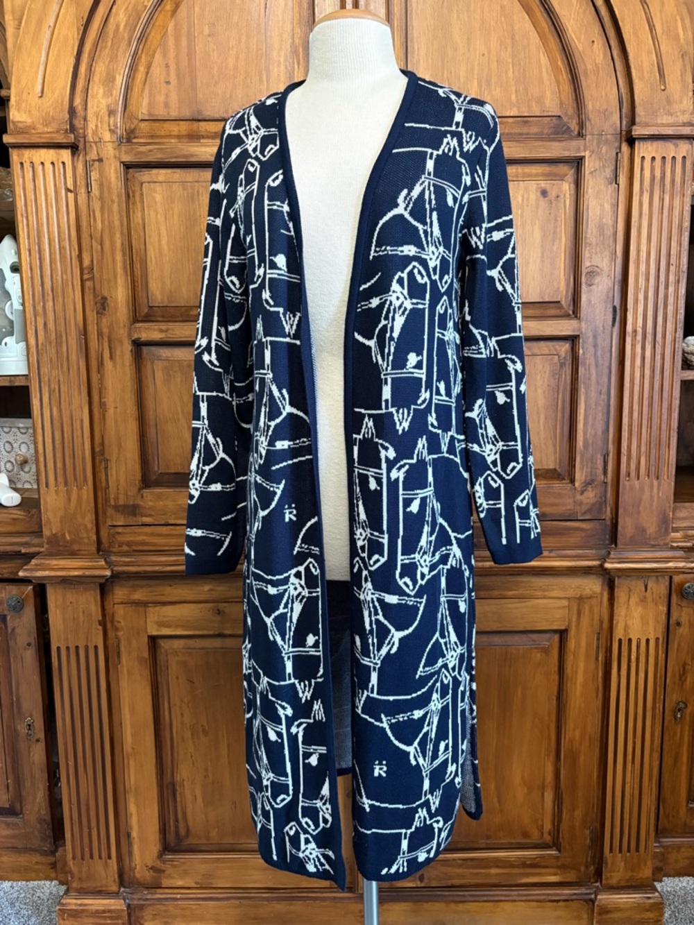 Ronner Designs Navy & White Equestrian Long Open Cotton Cardigan